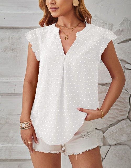 Load image into Gallery viewer, Swiss Dot Ruffled Cap Sleeve T-Shirt
