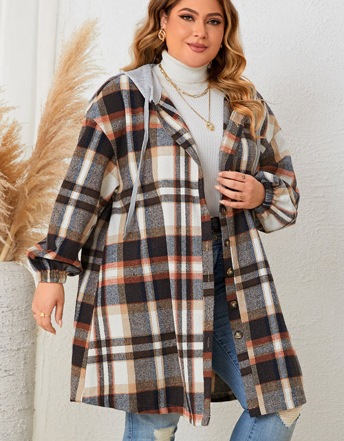 Load image into Gallery viewer, Honey Plus Size Plaid Drop Shoulder Hooded Coat
