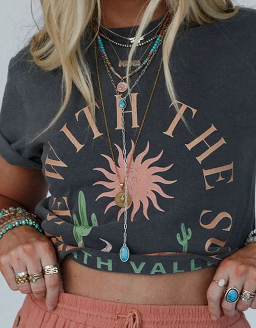 Load image into Gallery viewer, RISE WITH THE SUN Graphic Round Neck Short Sleeve T-Shirt
