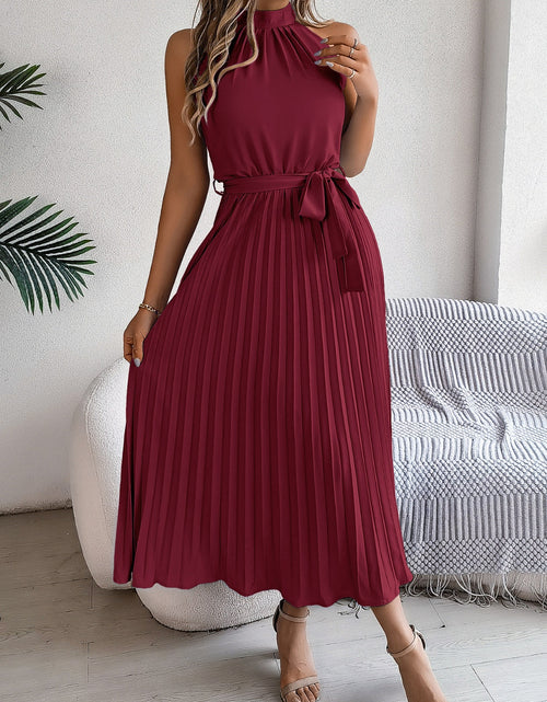 Load image into Gallery viewer, Pleated Tie Waist Sleeveless Midi Dress
