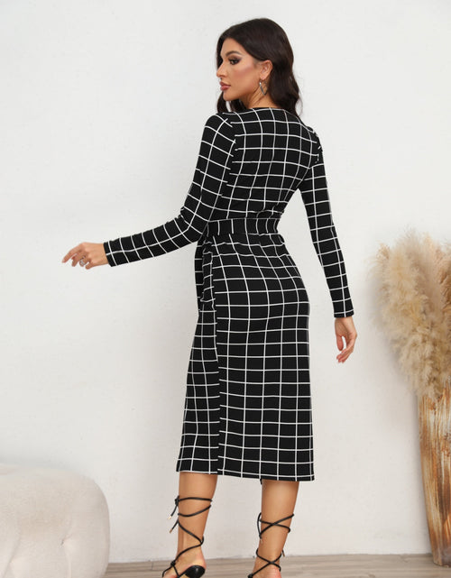 Load image into Gallery viewer, Plaid Long Sleeve Slit Dress
