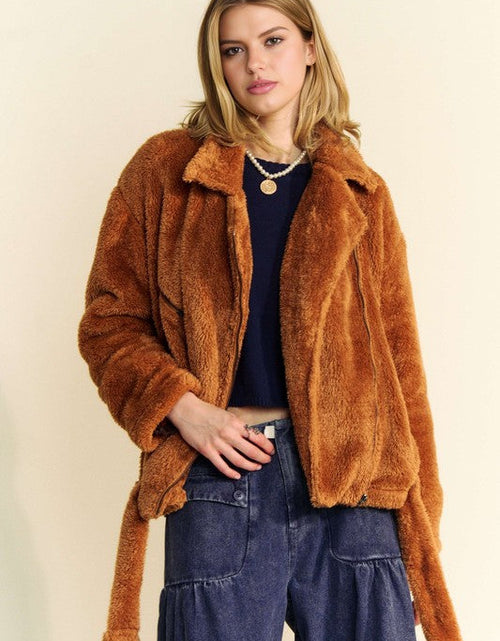 Load image into Gallery viewer, Davi &amp; Dani Fuzzy Zip Up Collared Neck Jacket
