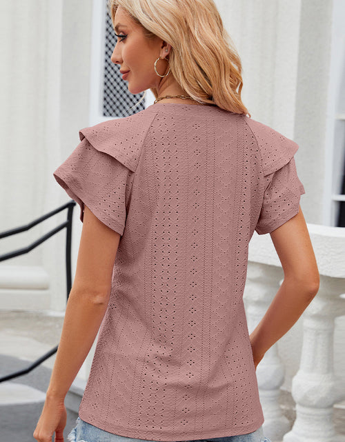 Load image into Gallery viewer, Eyelet Notched Flutter Sleeve T-Shirt

