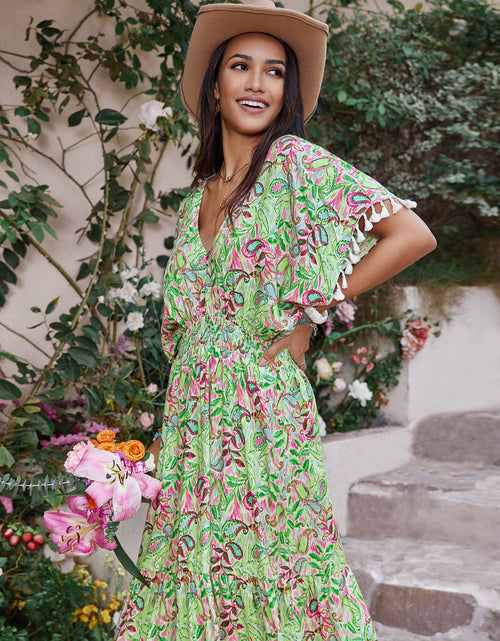 Load image into Gallery viewer, Smocked Floral V-Neck Short Sleeve Dress
