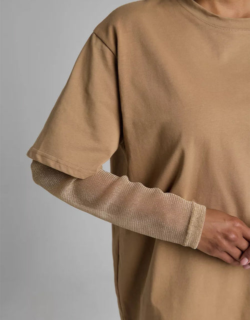 Load image into Gallery viewer, Faux Layered Round Neck Mesh Sleeve Top
