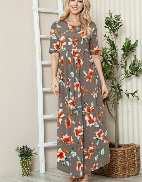 Load image into Gallery viewer, BOMBOM Floral Round Neck Short Sleeve Maxi Tee Dress

