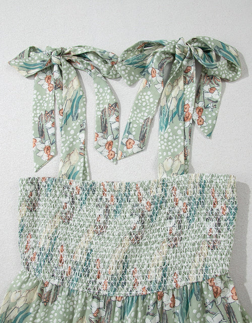 Load image into Gallery viewer, Smocked Printed Tie Shoulder Mini Cami Dress
