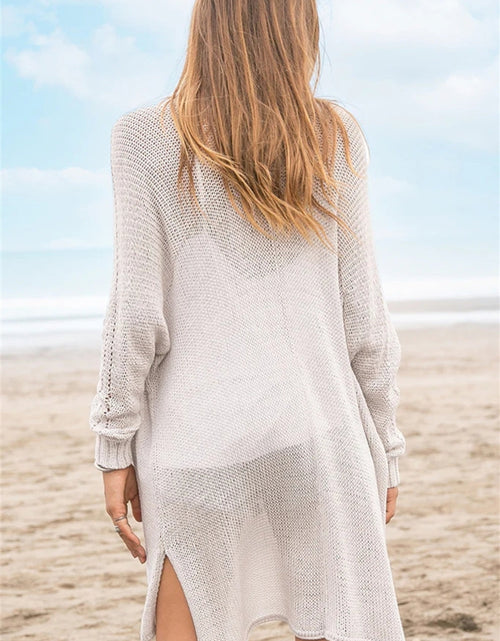 Load image into Gallery viewer, Openwork Side Slit Open Front Long Sleeve Cardigan
