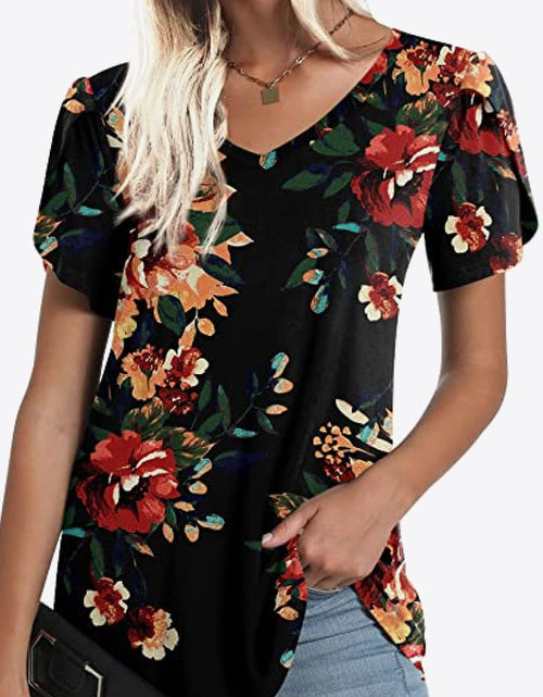 Load image into Gallery viewer, Printed Petal Sleeve V-Neck Blouse
