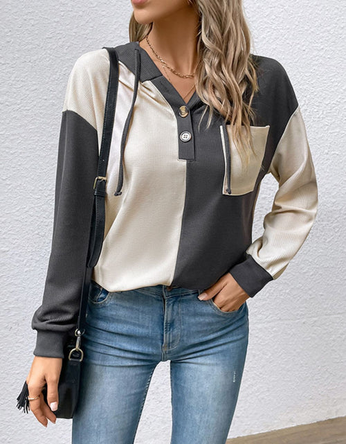 Load image into Gallery viewer, Perfee Contrast Color Button-Up Raglan Sleeve Hoodie

