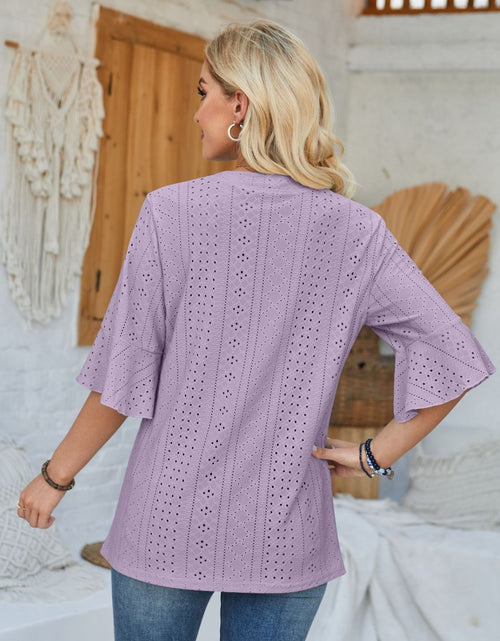 Load image into Gallery viewer, Eyelet Notched Half Sleeve T-Shirt
