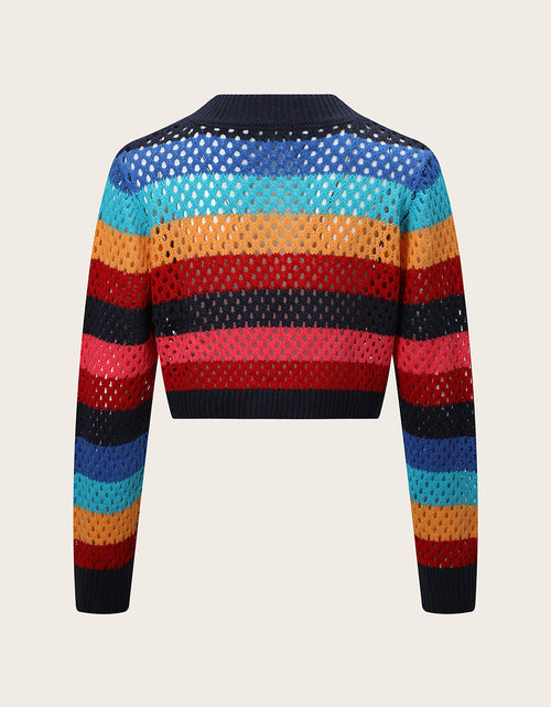 Load image into Gallery viewer, Openwork Color Block Tied Cardigan
