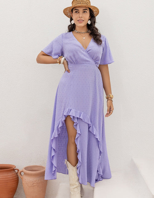 Load image into Gallery viewer, Plus Size Swiss Dot High-Low Surplice Dress
