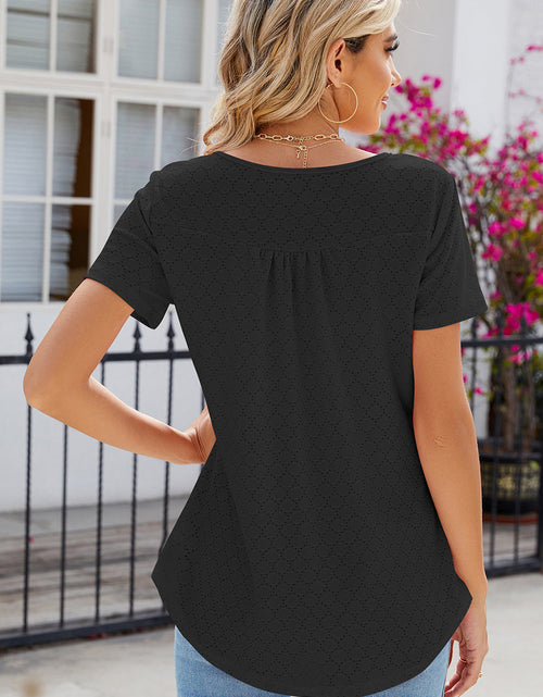 Load image into Gallery viewer, Eyelet Quarter Button Short Sleeve T-Shirt
