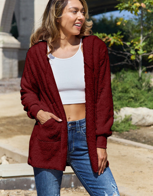 Load image into Gallery viewer, Full Size Teddy Hooded Jacket with Pockets
