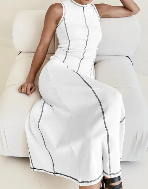 Load image into Gallery viewer, Contrast Stitching Round Neck Sleeveless Midi Dress
