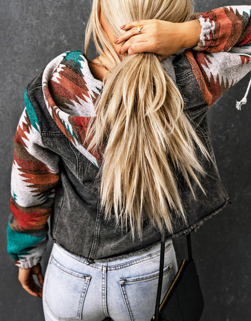 Load image into Gallery viewer, Drawstring Hooded Pocketed Denim Jacket
