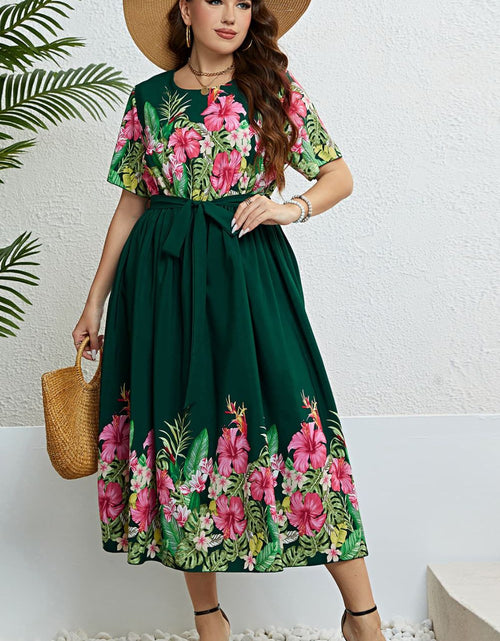 Load image into Gallery viewer, Honey Floral Tie-Waist Round Neck Dress
