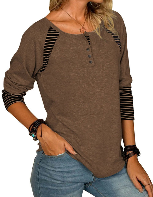 Load image into Gallery viewer, Full Size Striped Quarter Button Long Sleeve T-Shirt
