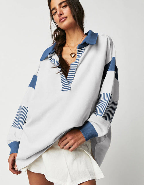 Load image into Gallery viewer, Color Block Johnny Collar Long Sleeve Sweatshirt
