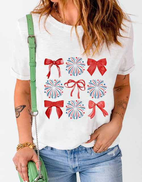 Load image into Gallery viewer, Bow Graphic Round Neck Short Sleeve T-Shirt
