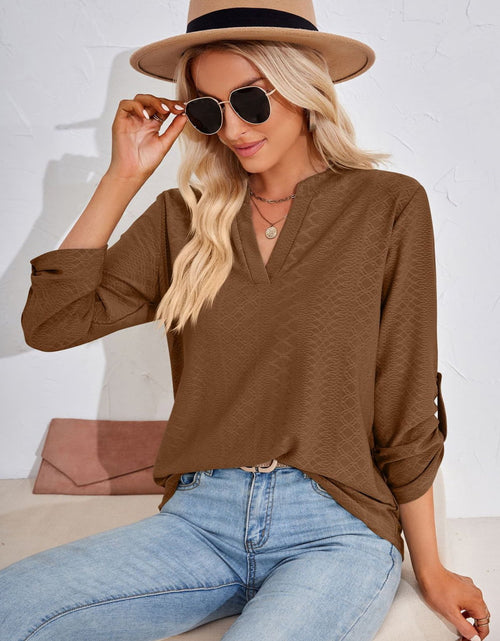 Load image into Gallery viewer, V-Neck Roll-Tap Sleeve Blouse

