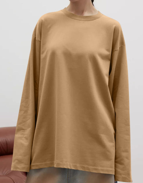 Load image into Gallery viewer, Round Neck Dropped Shoulder Long Sleeve T-Shirt
