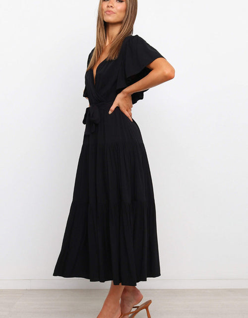 Load image into Gallery viewer, Front Tie Short Sleeve Tiered Midi Dress
