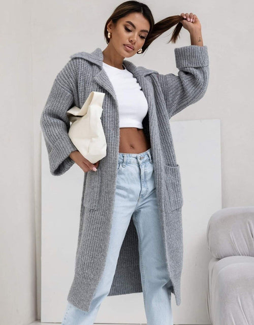 Load image into Gallery viewer, Pocketed Collared Neck Dropped Shoulder Cardigan
