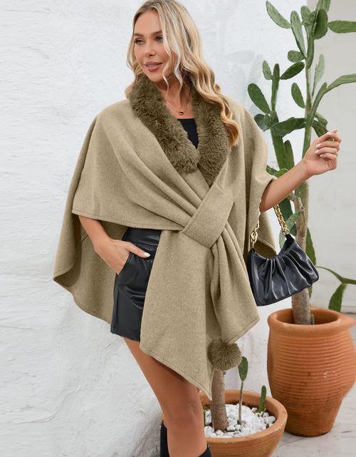 Load image into Gallery viewer, Fuzzy Trim Open Front Poncho
