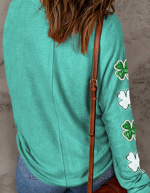 Load image into Gallery viewer, Lucky Clover Sequin Round Neck Sweatshirt
