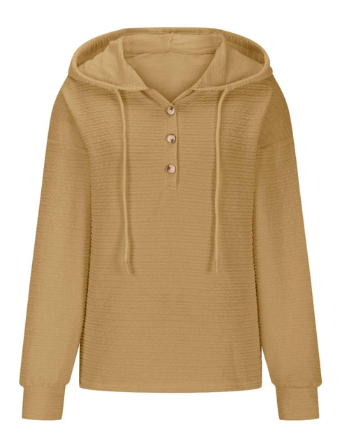 Load image into Gallery viewer, Drawstring Quarter Button Long Sleeve Hoodie
