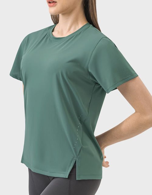 Load image into Gallery viewer, Millennia Slit Round Neck Short Sleeve Active T-Shirt
