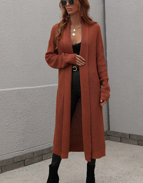 Load image into Gallery viewer, Waffle Knit Open Front Duster Cardigan With Pockets
