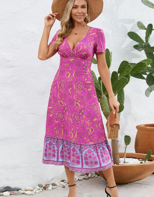 Load image into Gallery viewer, Printed Surplice Short Sleeve Dress
