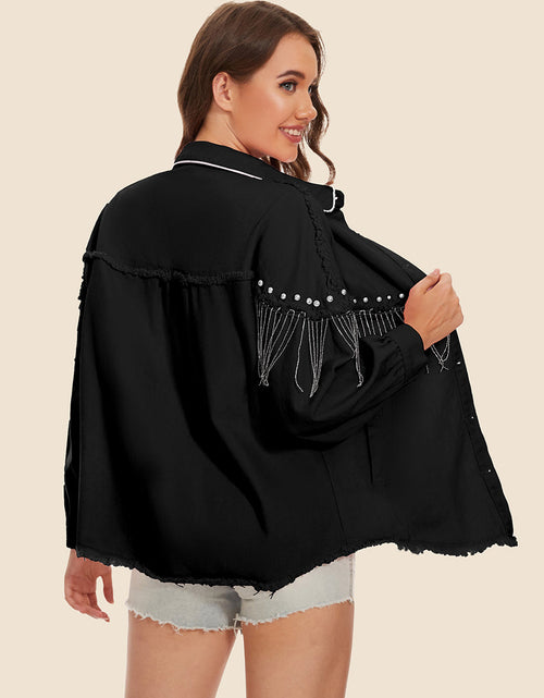 Load image into Gallery viewer, Raw Hem Fringe Detail Denim Jacket
