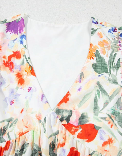 Load image into Gallery viewer, Floral Double Ruffle Sleeve V Neck Mini Dress
