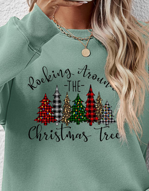 Load image into Gallery viewer, Christmas Tree Graphic Round Neck Sweatshirt
