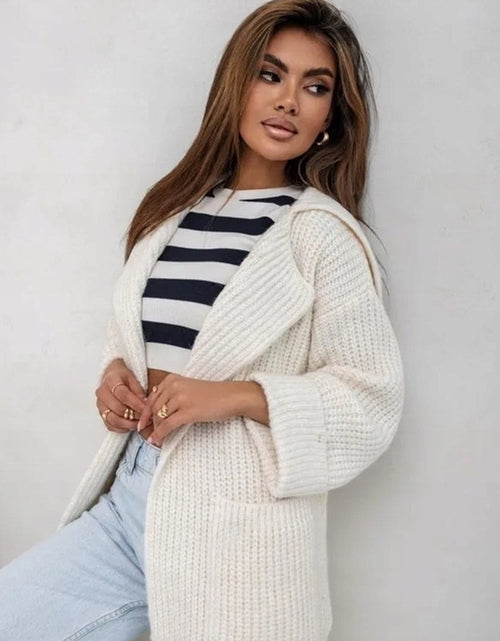 Load image into Gallery viewer, Pocketed Collared Neck Dropped Shoulder Cardigan
