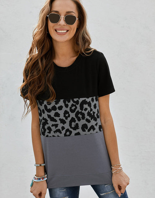Load image into Gallery viewer, Leopard Print Color Block Short Sleeve T-Shirt
