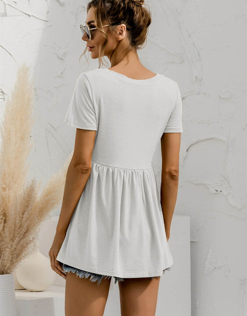 Load image into Gallery viewer, V-Neck Short Sleeve Babydoll Top
