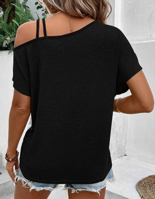 Load image into Gallery viewer, Contrast Asymmetrical Neck Short Sleeve T-Shirt
