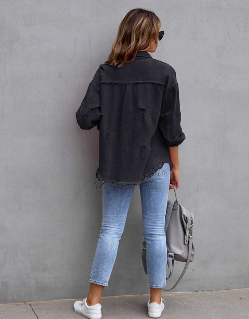 Load image into Gallery viewer, Distressed Drop Shoulder Denim Jacket
