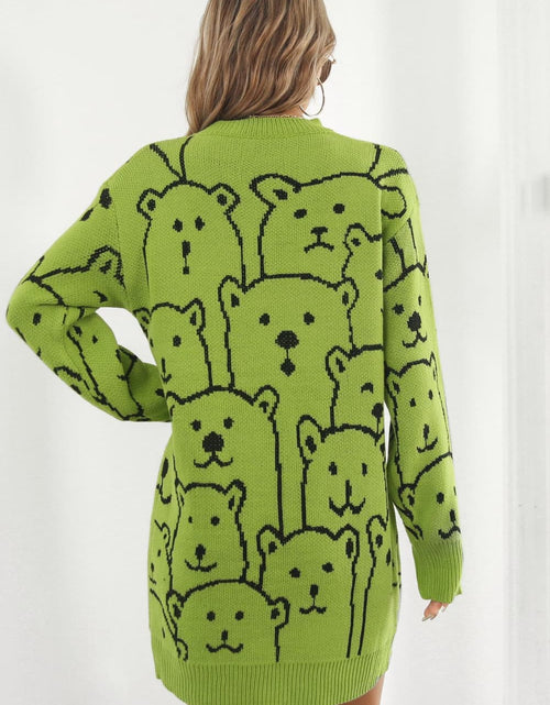 Load image into Gallery viewer, Bear Pattern Round Neck Sweater Dress
