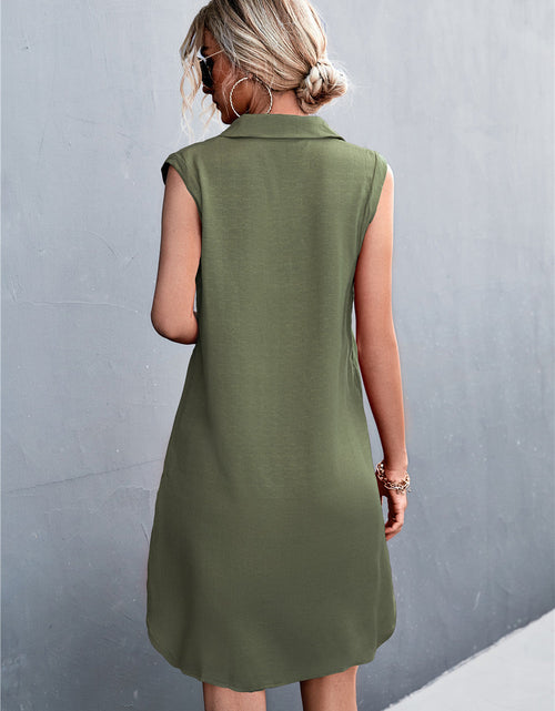 Load image into Gallery viewer, Buttoned Johnny Collar Sleeveless Dress
