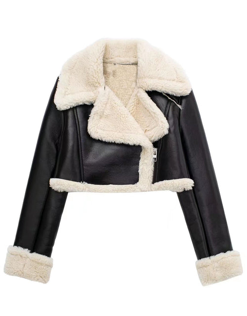 Load image into Gallery viewer, Collared Neck Long Sleeve Plush Cropped Jacket
