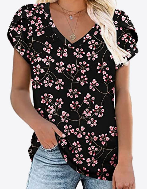 Load image into Gallery viewer, Printed Petal Sleeve V-Neck Blouse
