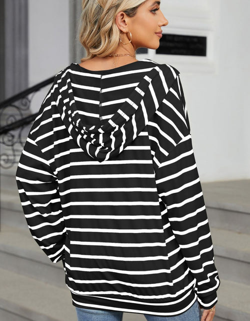Load image into Gallery viewer, Drawstring Striped Long Sleeve Hoodie
