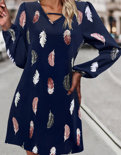Load image into Gallery viewer, Feather Print V-Neck Dress
