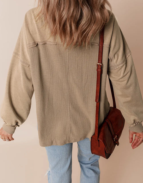Load image into Gallery viewer, Waffle-Knit Collared Neck Long Sleeve Shacket
